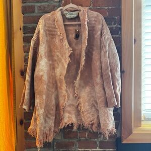 Fringed Open-Front Sweater - upcycled tie dye